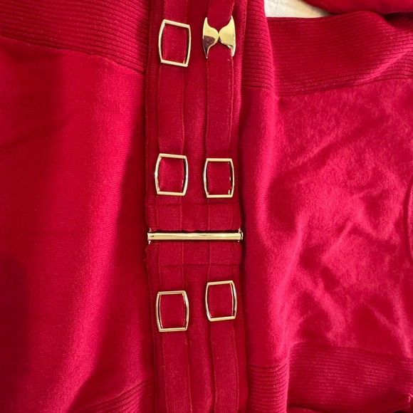 Cache Red Long Sleeve Dress with Gold Buckles XS - Picture 2 of 6